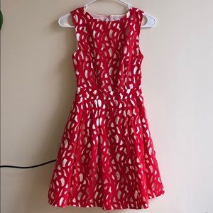 Red lace cutout dress